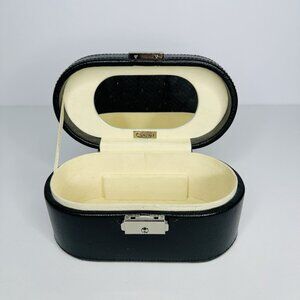 Vintage Talbots Travel Case Box Jewelery Accessories Black Cream Mirror